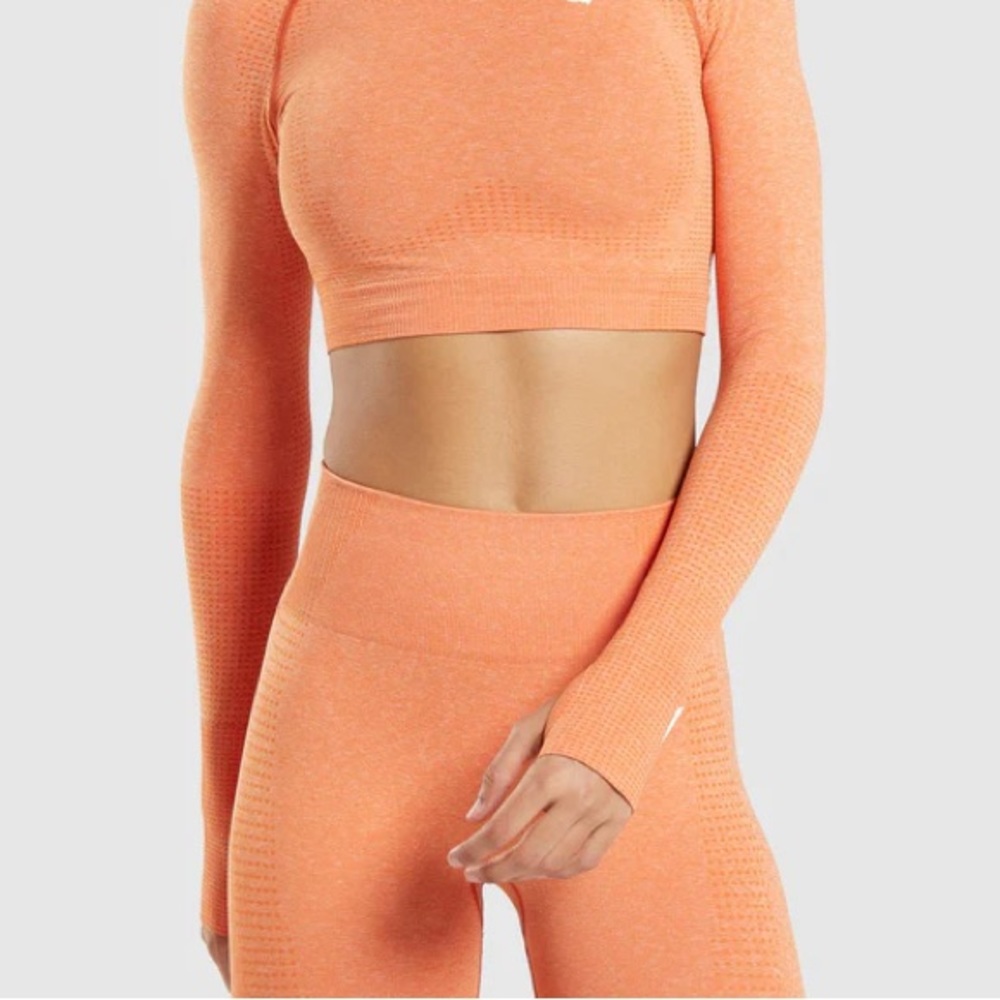2pc Orange Vital Seamless Set (leggings + long sleeve crop top)